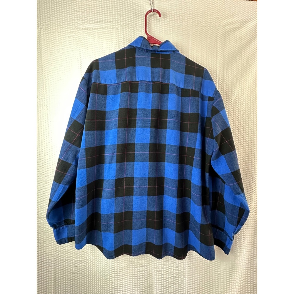 Vintage Dry Goods Saugatuck Plaid‎ Flannel Shirt Men's L Blue Black Check Button - Picture 8 of 10